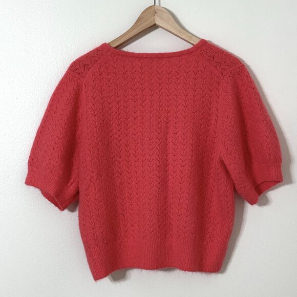 Boden Cropped Wool Mohair Coral Pink Cardigan Knit Sweater Short Sleeve - Picture 4 of 11